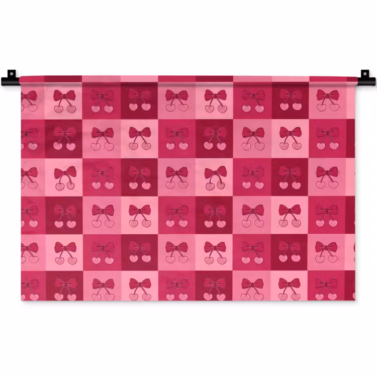 Kersen - Strikjes - Speels - Roze - Bordeaux Wandkleed katoen klein 269 -zz3d