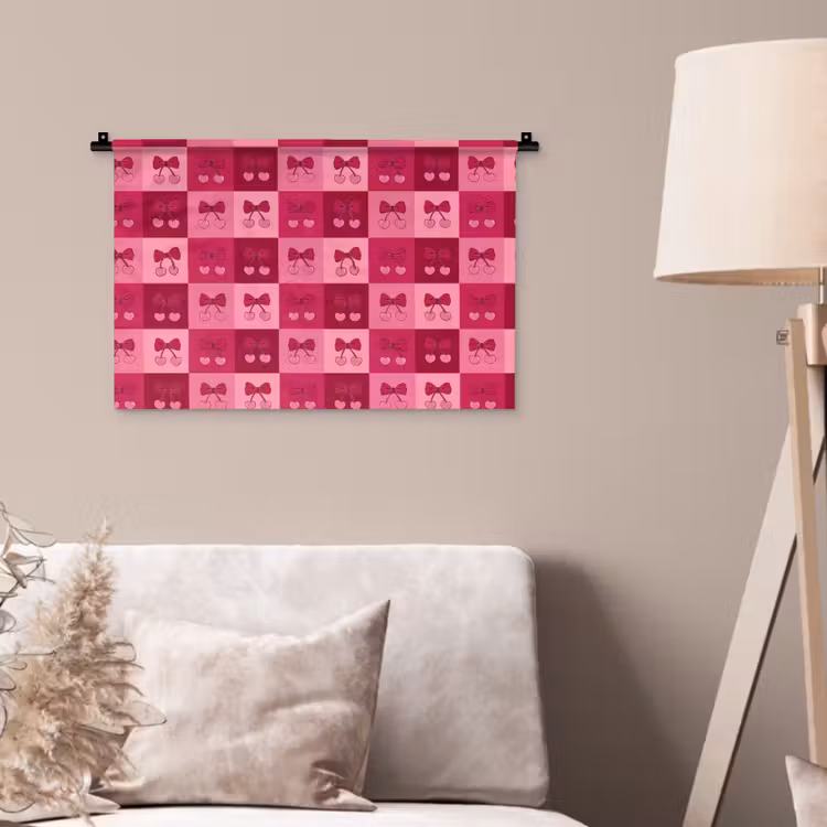 Kersen - Strikjes - Speels - Roze - Bordeaux Wandkleed katoen klein 269 -sfeer4