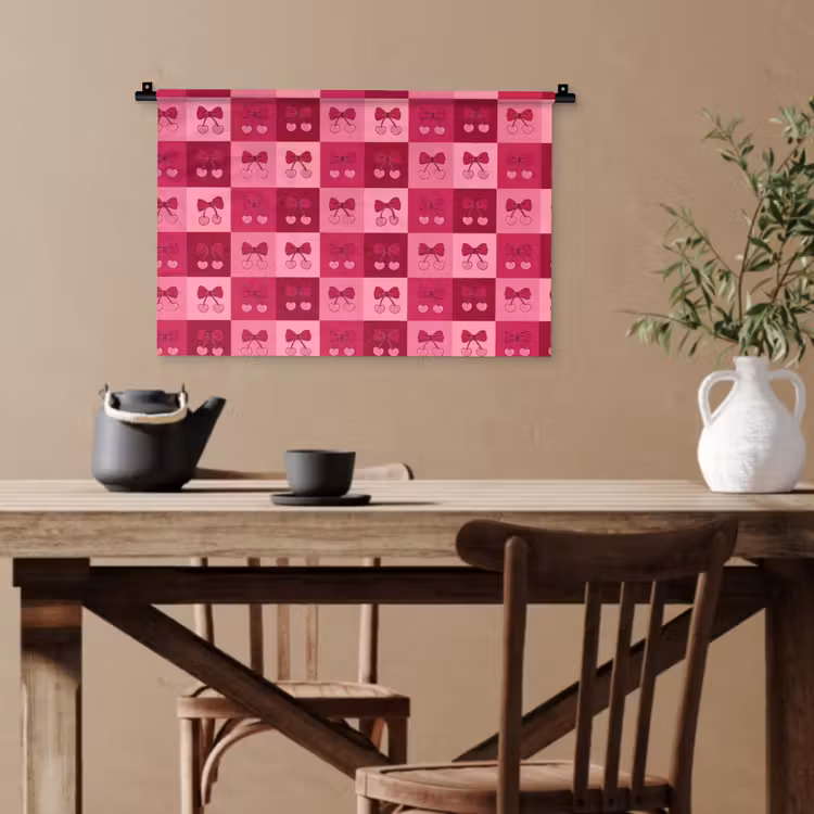 Kersen - Strikjes - Speels - Roze - Bordeaux Wandkleed katoen klein 269 -sfeer6