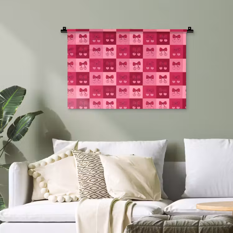 Kersen - Strikjes - Speels - Roze - Bordeaux Wandkleed katoen klein 269 -sfeer7