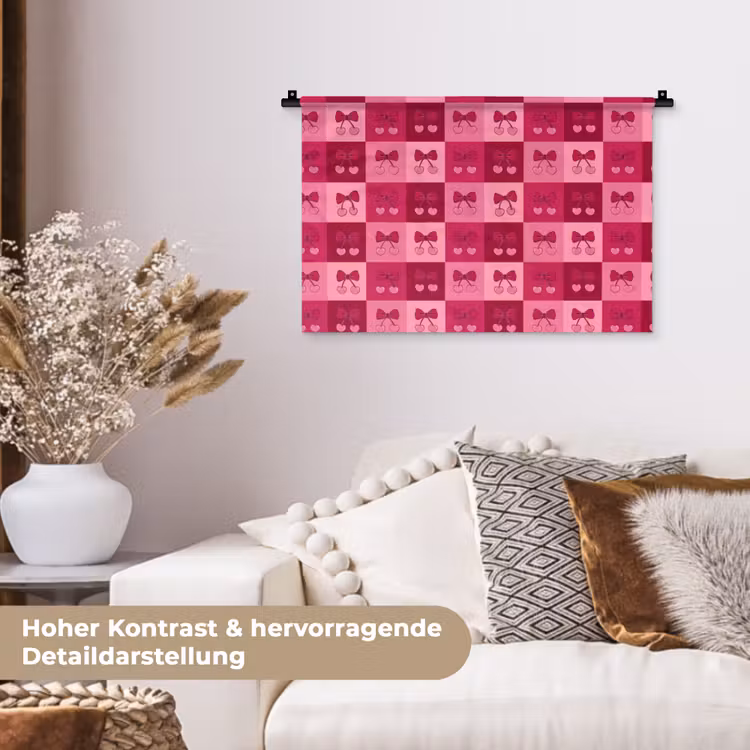 Kersen - Strikjes - Speels - Roze - Bordeaux Wandkleed katoen klein 269 -tsfeer1_DE