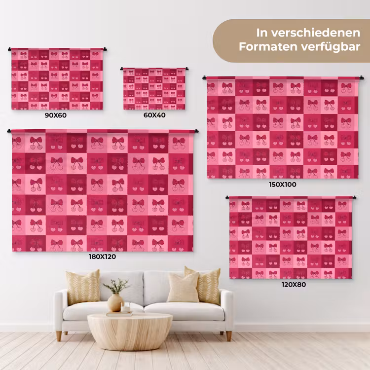 Kersen - Strikjes - Speels - Roze - Bordeaux Wandkleed katoen klein 269 -tsfeer8_DE