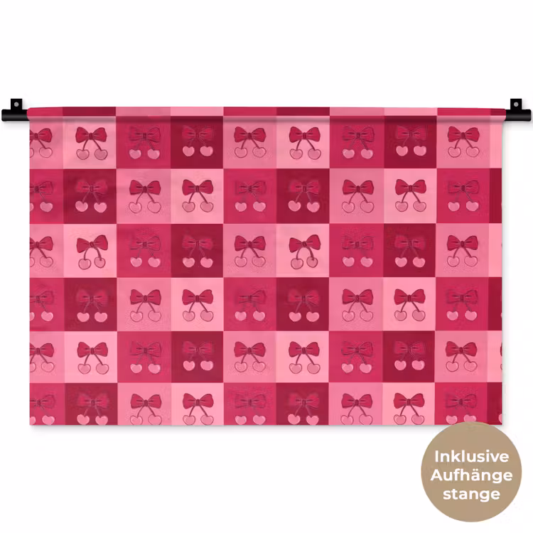 Kersen - Strikjes - Speels - Roze - Bordeaux Wandkleed katoen klein 269 -t3d_DE