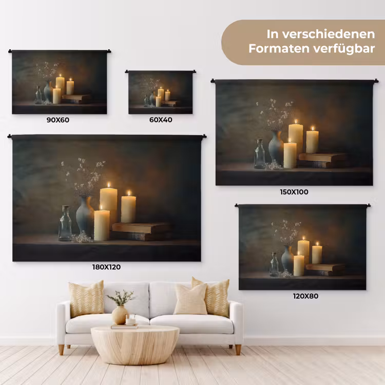 Kaarsen - Stilleven - Rustiek - Boeken Wandkleed katoen klein -tsfeer8_DE