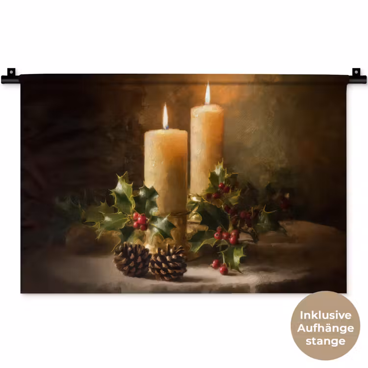 Kaarslicht - Kerst - Veelkleurig Wandkleed katoen klein -t3d_DE