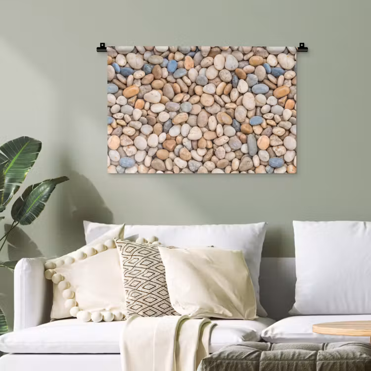 Kiezelstenen - Natuur - Textuur - Beige - Grijs Wandkleed katoen klein -sfeer7