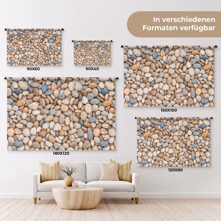 Kiezelstenen - Natuur - Textuur - Beige - Grijs Wandkleed katoen klein -tsfeer8_DE