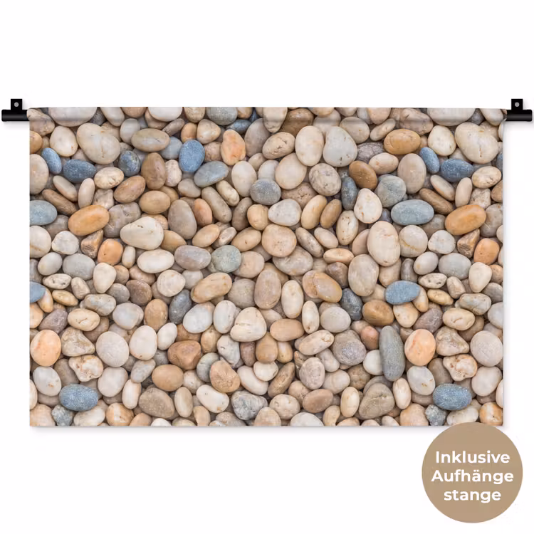 Kiezelstenen - Natuur - Textuur - Beige - Grijs Wandkleed katoen klein -t3d_DE
