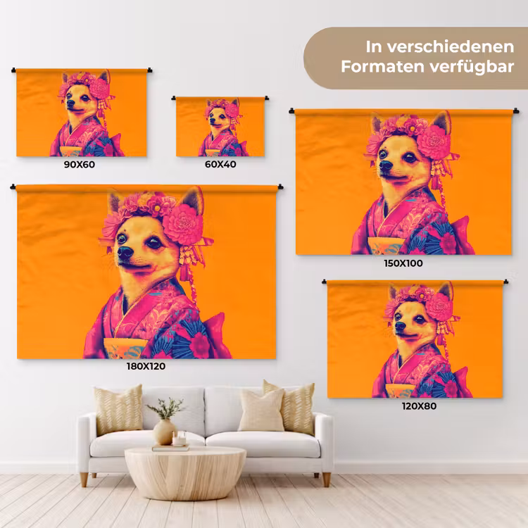 Kimono - Hondje - Bloemenkroon - Oranje Wandkleed katoen klein -tsfeer8_DE