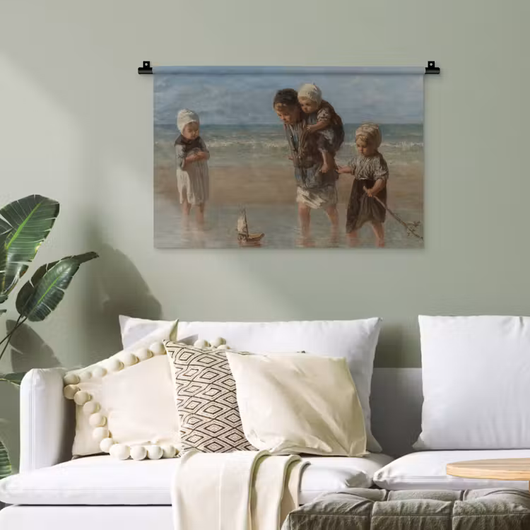 Kinderen der zee - Schilderij van Jozef Israëls Wandkleed katoen klein -sfeer7
