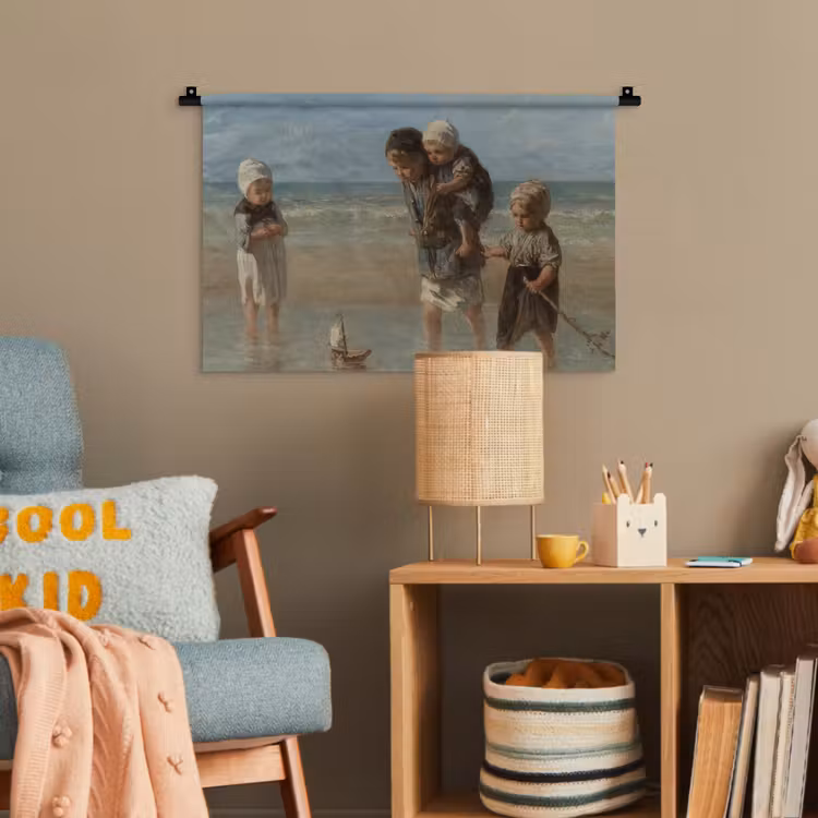 Kinderen der zee - Schilderij van Jozef Israëls Wandkleed katoen klein -wsfeer4_kind
