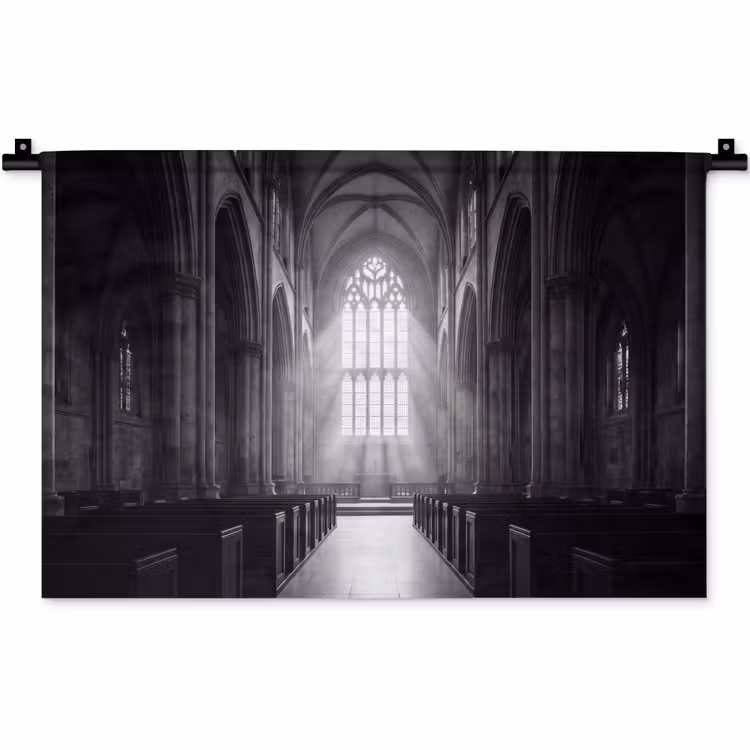 Kerk - Interieur - Lichtstralen - Architectuur - Klassiek Wandkleed katoen klein -zz3d