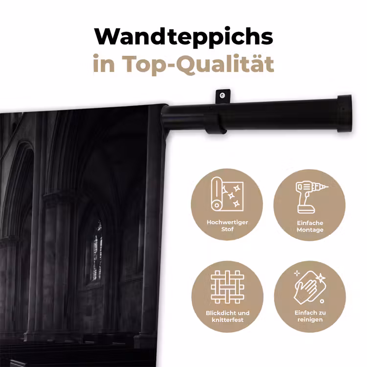Kerk - Interieur - Lichtstralen - Architectuur - Klassiek Wandkleed katoen klein -tsfeer2_DE