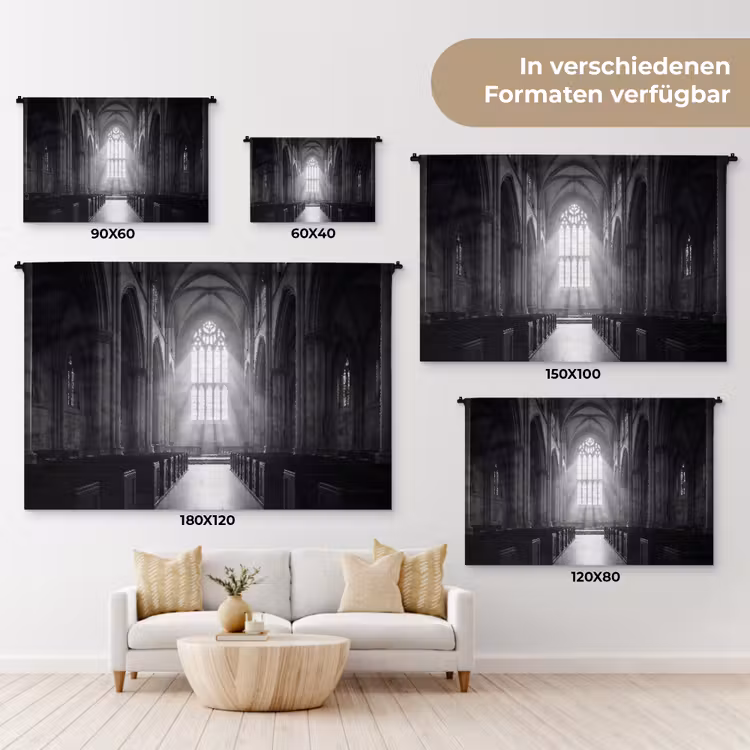 Kerk - Interieur - Lichtstralen - Architectuur - Klassiek Wandkleed katoen klein -tsfeer8_DE