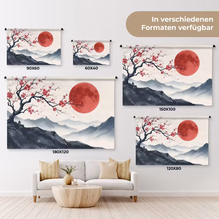 Kersenbloesem - Oosters - Rood Wandkleed katoen klein -tsfeer8_DE