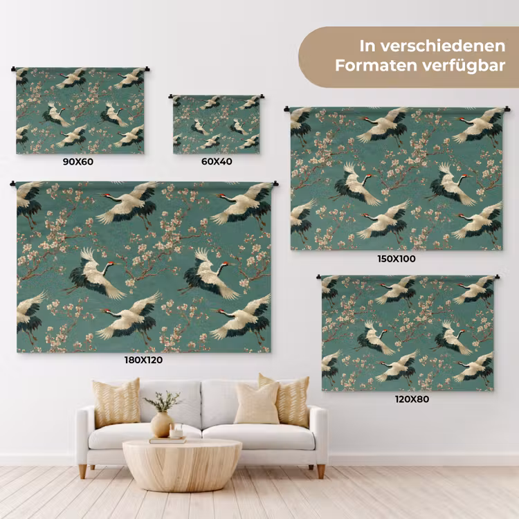 Kersenbloesem - Kraamvogels - Groen Wandkleed katoen klein 269 -tsfeer8_DE