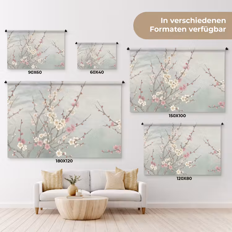 Kersen - Bloesem - Groen Wandkleed katoen klein -tsfeer8_DE