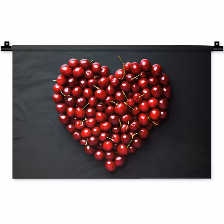Kersen - Hart - Rood - Zwart Wandkleed katoen klein -zz3d