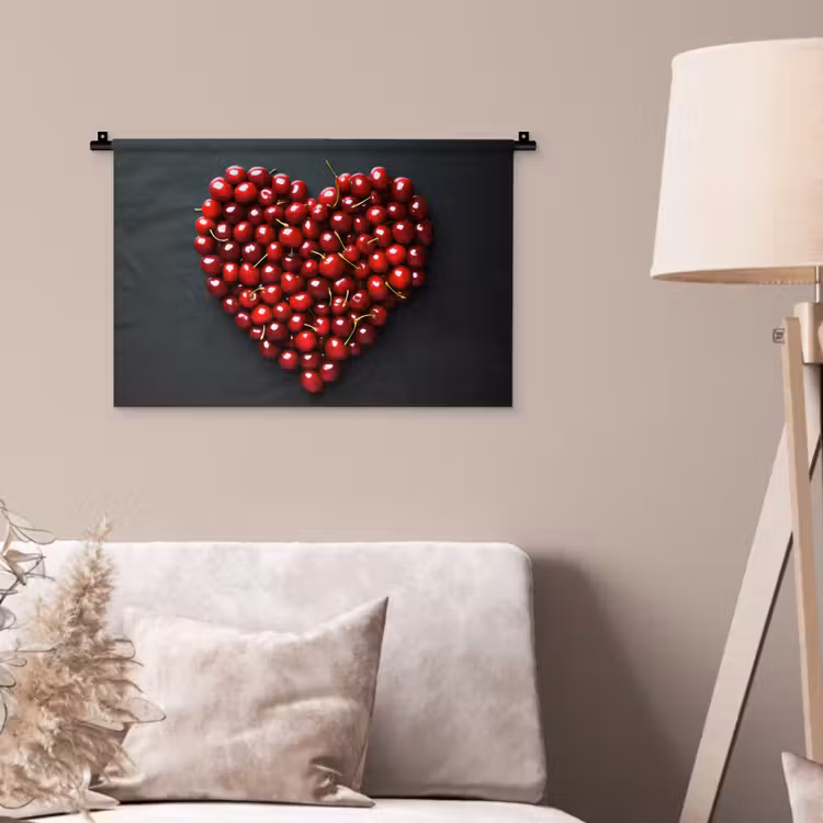 Kersen - Hart - Rood - Zwart Wandkleed katoen klein -sfeer4