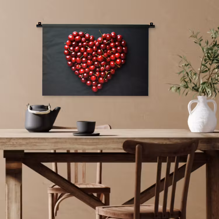 Kersen - Hart - Rood - Zwart Wandkleed katoen klein -sfeer6