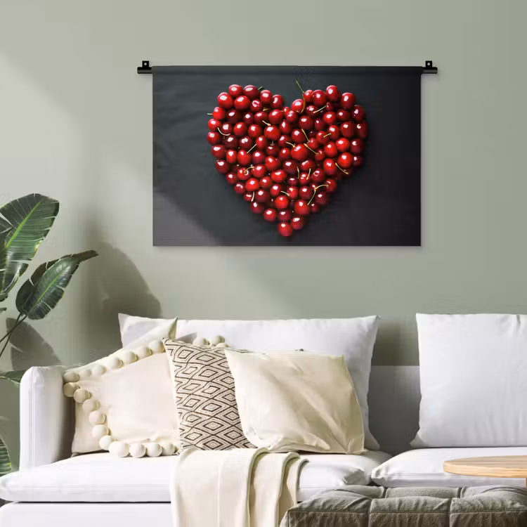 Kersen - Hart - Rood - Zwart Wandkleed katoen klein -sfeer7