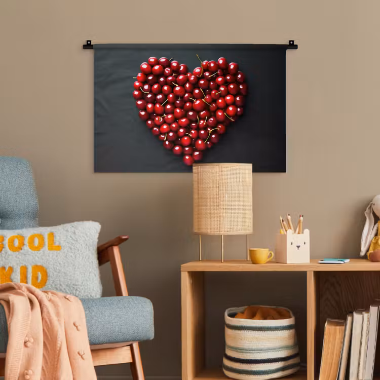 Kersen - Hart - Rood - Zwart Wandkleed katoen klein -wsfeer4_kind