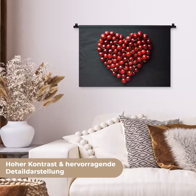Kersen - Hart - Rood - Zwart Wandkleed katoen klein -tsfeer1_DE