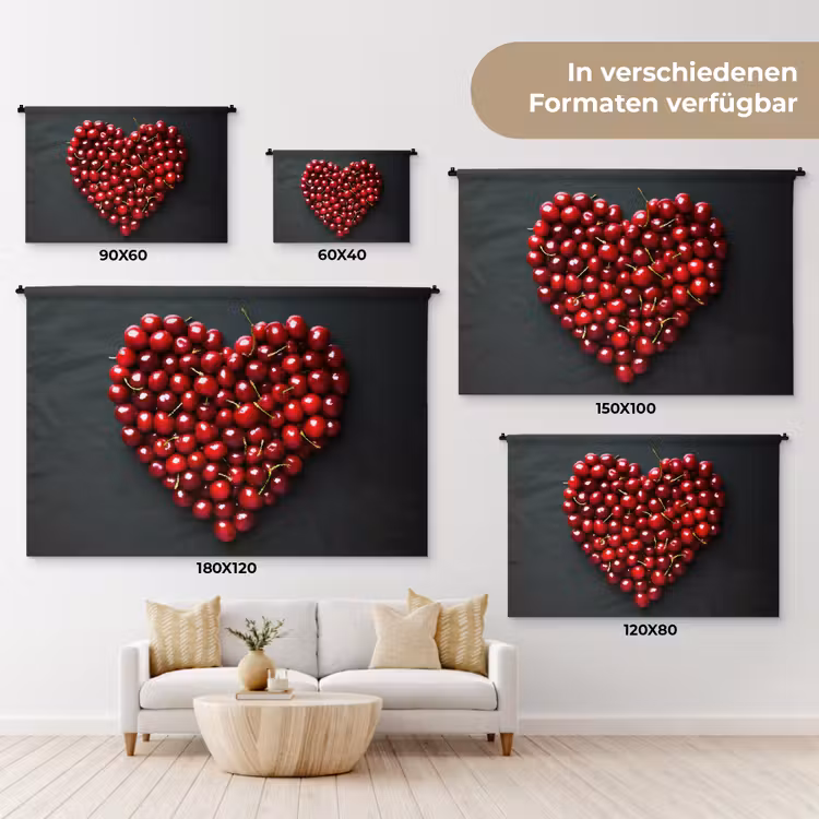 Kersen - Hart - Rood - Zwart Wandkleed katoen klein -tsfeer8_DE
