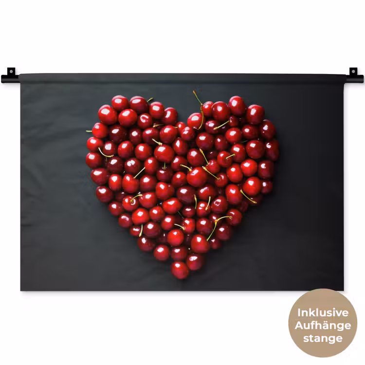 Kersen - Hart - Rood - Zwart Wandkleed katoen klein -t3d_DE