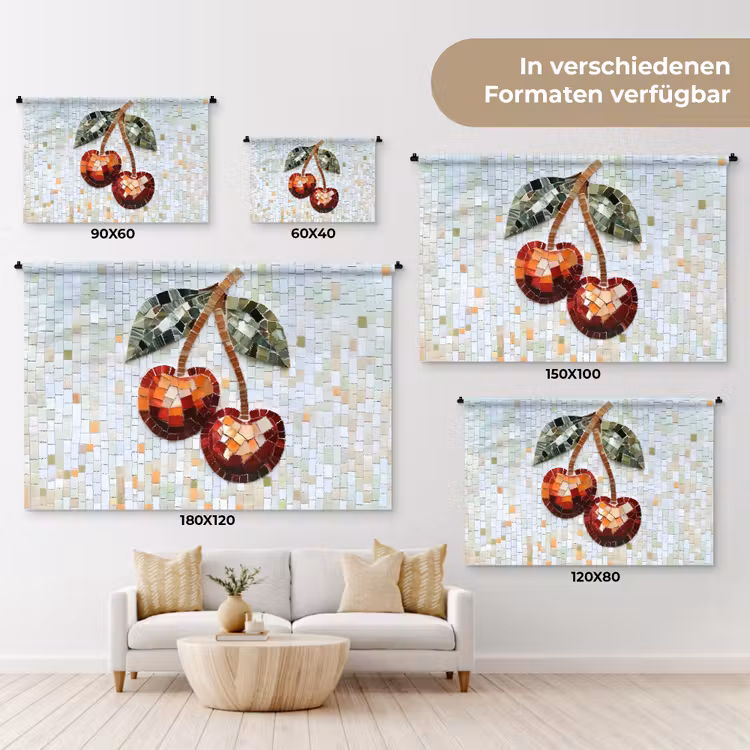 Kersen - Rood - Mozaïek - Blaadjes Wandkleed katoen klein -tsfeer8_DE