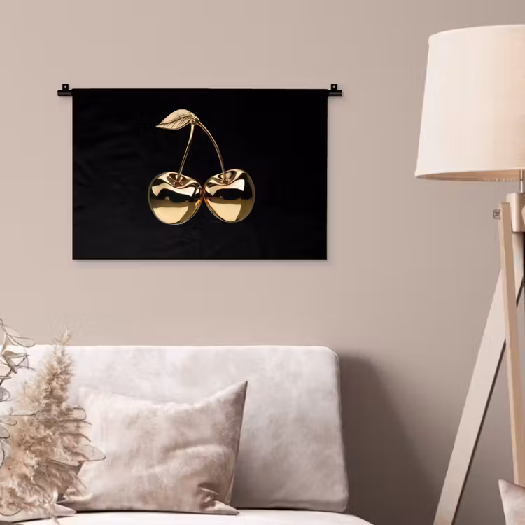 Kersen - Zwart - Goud - Chrome Wandkleed katoen klein -sfeer4