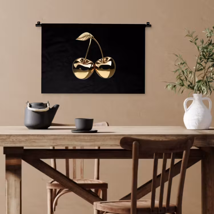 Kersen - Zwart - Goud - Chrome Wandkleed katoen klein -sfeer6