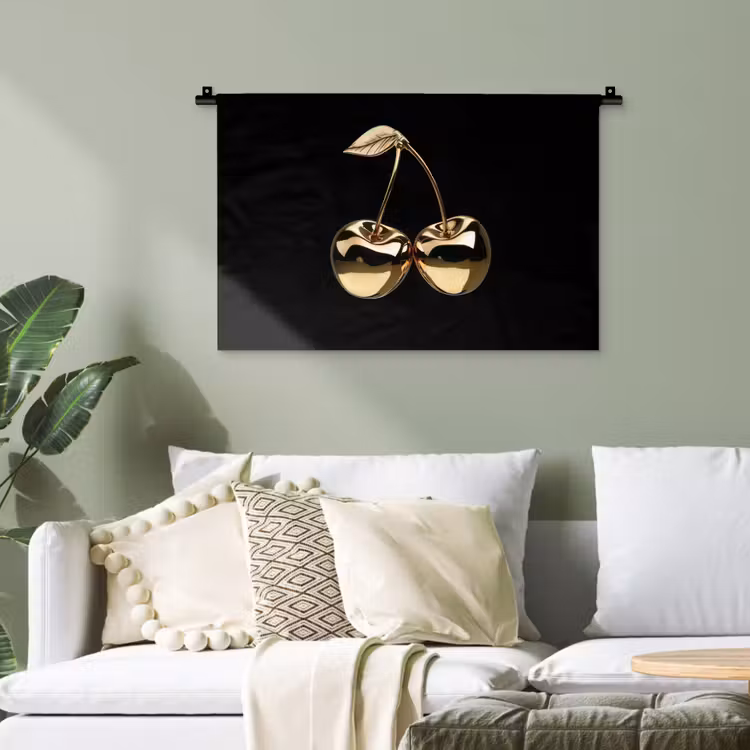 Kersen - Zwart - Goud - Chrome Wandkleed katoen klein -sfeer7