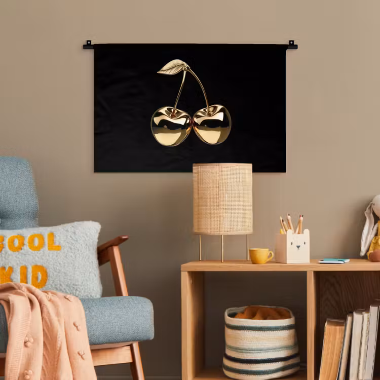 Kersen - Zwart - Goud - Chrome Wandkleed katoen klein -wsfeer4_kind