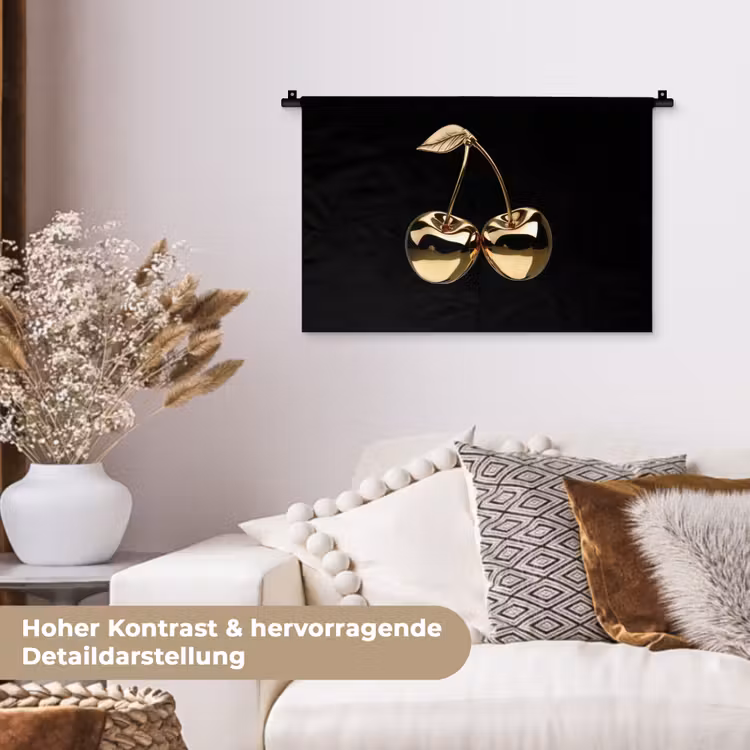 Kersen - Zwart - Goud - Chrome Wandkleed katoen klein -tsfeer1_DE