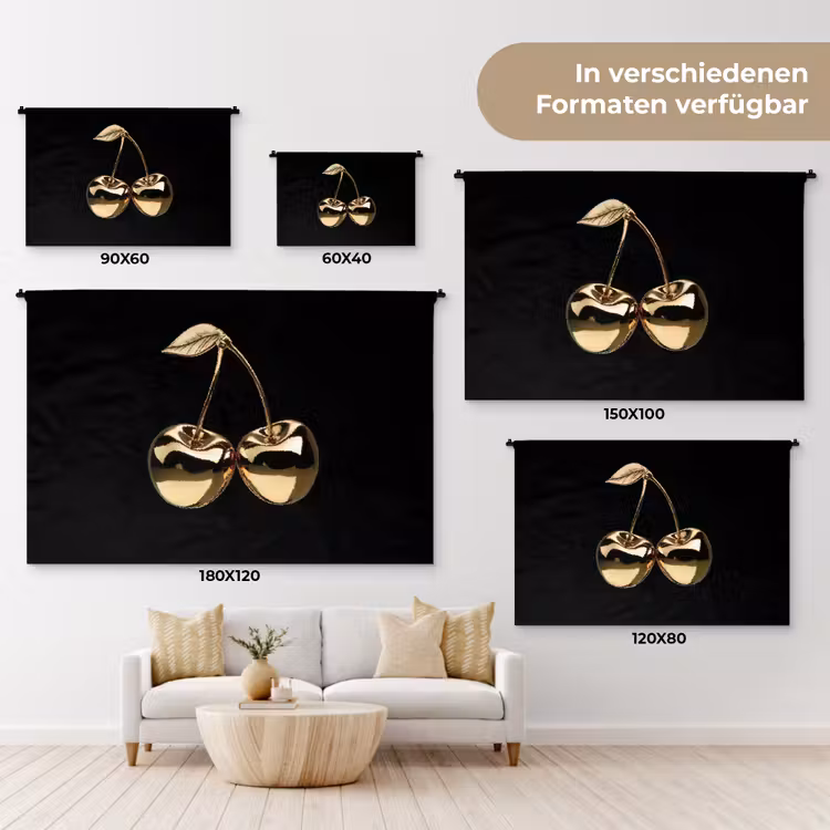 Kersen - Zwart - Goud - Chrome Wandkleed katoen klein -tsfeer8_DE