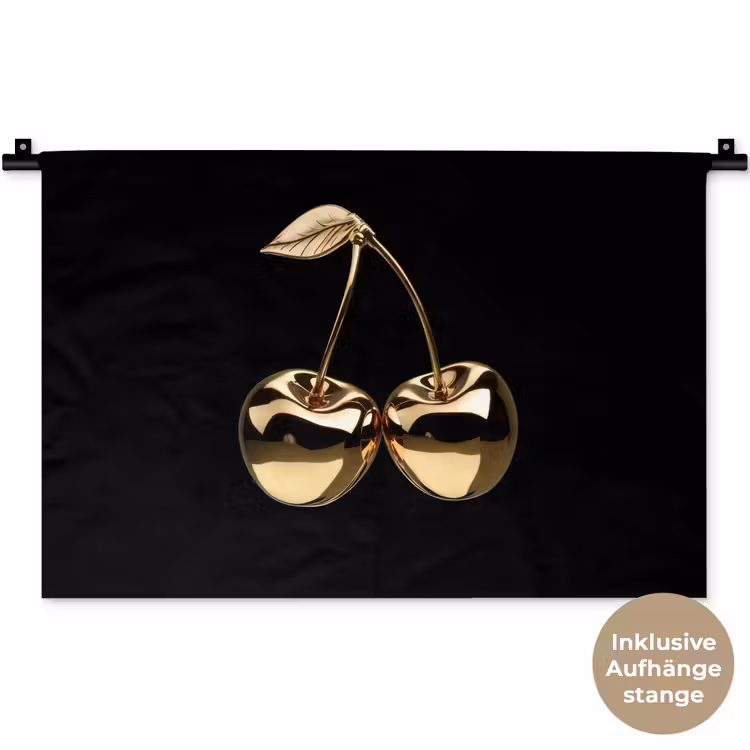 Kersen - Zwart - Goud - Chrome Wandkleed katoen klein -t3d_DE