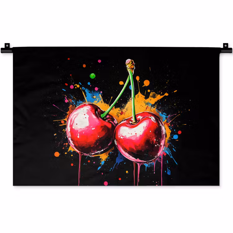 Kersen - Fruit - Graffiti - Verf - Abstract - Modern - Kleurrijk Wandkleed katoen klein -zz3d