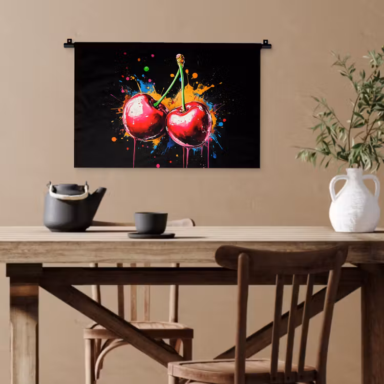 Kersen - Fruit - Graffiti - Verf - Abstract - Modern - Kleurrijk Wandkleed katoen klein -sfeer6