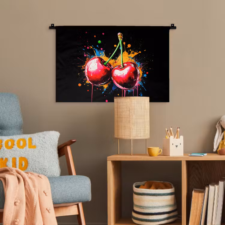 Kersen - Fruit - Graffiti - Verf - Abstract - Modern - Kleurrijk Wandkleed katoen klein -wsfeer4_kind