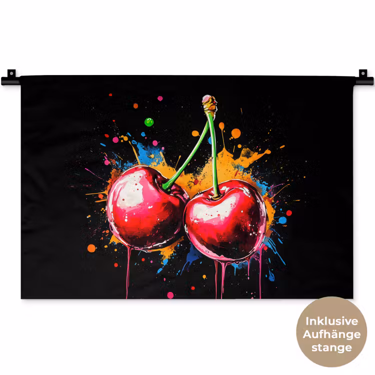Kersen - Fruit - Graffiti - Verf - Abstract - Modern - Kleurrijk Wandkleed katoen klein -t3d_DE