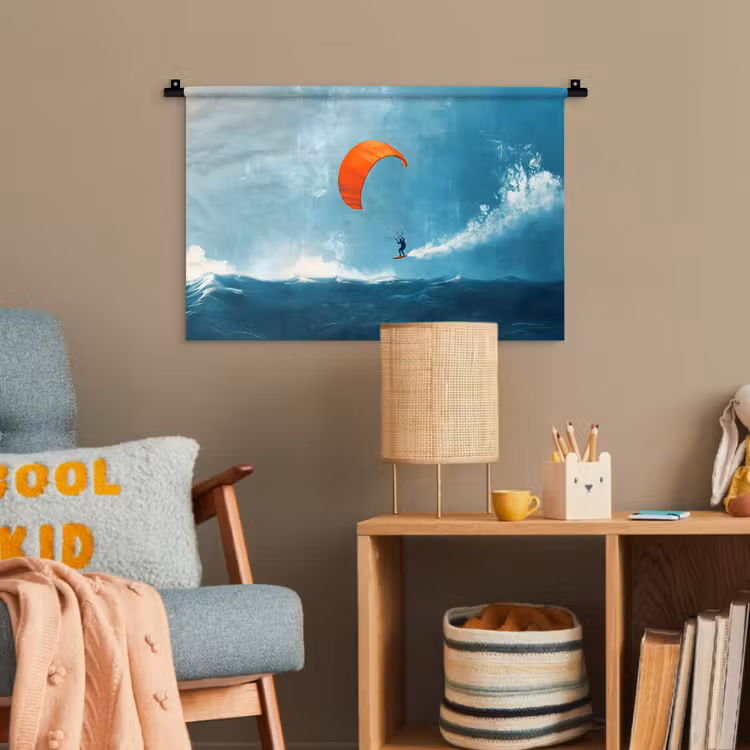 Kitesurfer - Oranje - Zee - Lucht Wandkleed katoen klein -wsfeer4_kind