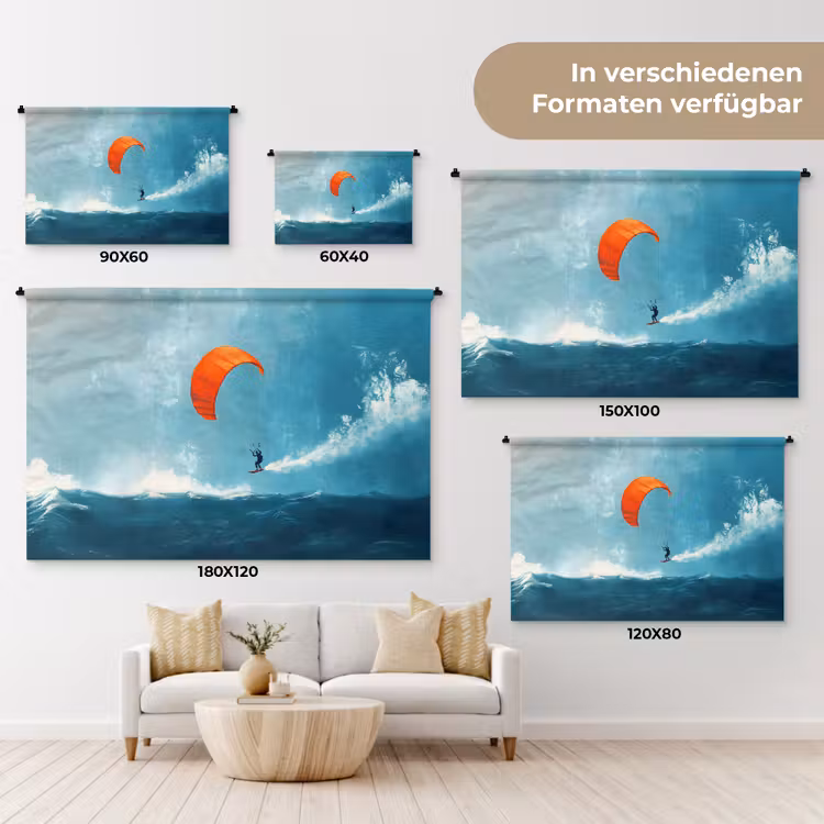 Kitesurfer - Oranje - Zee - Lucht Wandkleed katoen klein -tsfeer8_DE