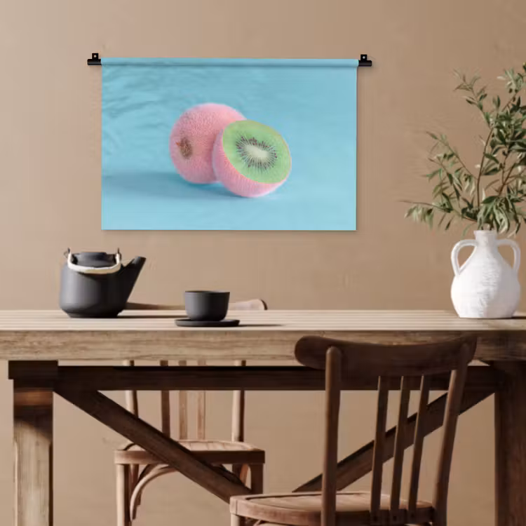 Kiwi - Blauw - Surrealistisch Wandkleed katoen klein -sfeer6