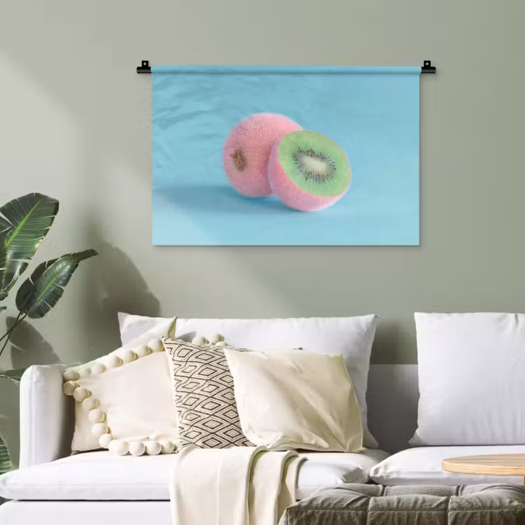 Kiwi - Blauw - Surrealistisch Wandkleed katoen klein -sfeer7