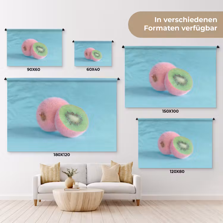 Kiwi - Blauw - Surrealistisch Wandkleed katoen klein -tsfeer8_DE