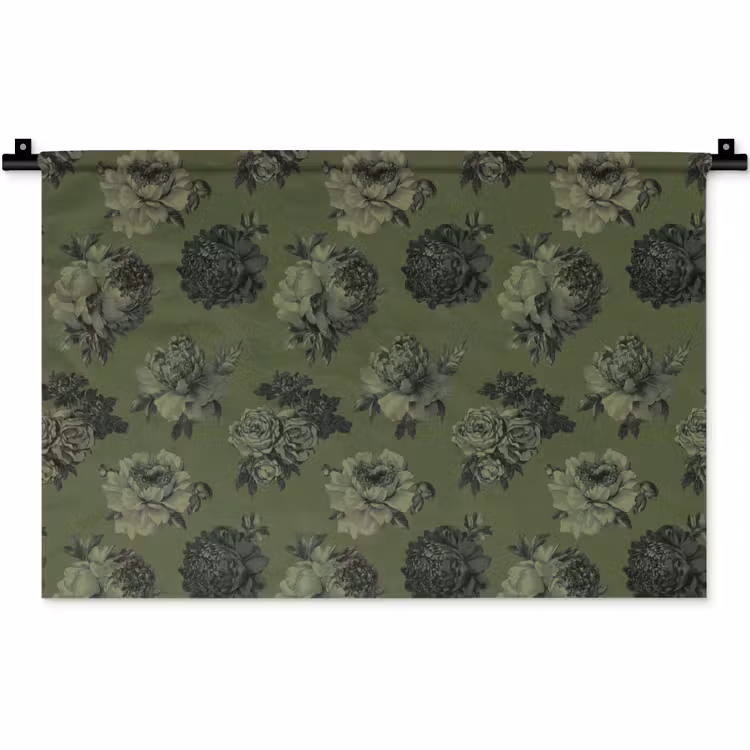 Klassiek - botanisch - olijfgroen - bloemen Wandkleed katoen klein 269 -zz3d