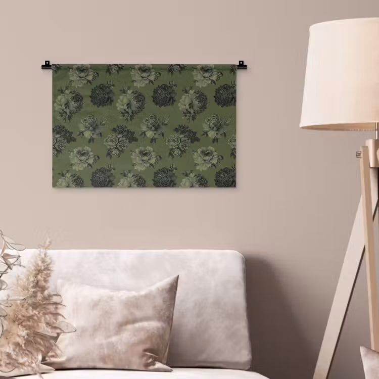 Klassiek - botanisch - olijfgroen - bloemen Wandkleed katoen klein 269 -sfeer4