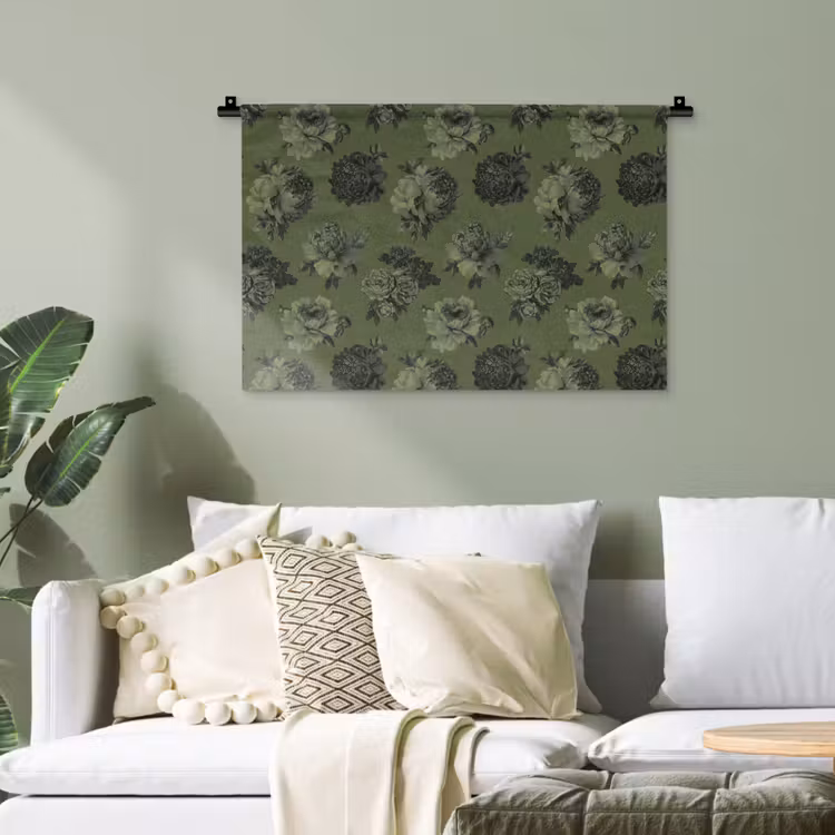 Klassiek - botanisch - olijfgroen - bloemen Wandkleed katoen klein 269 -sfeer7
