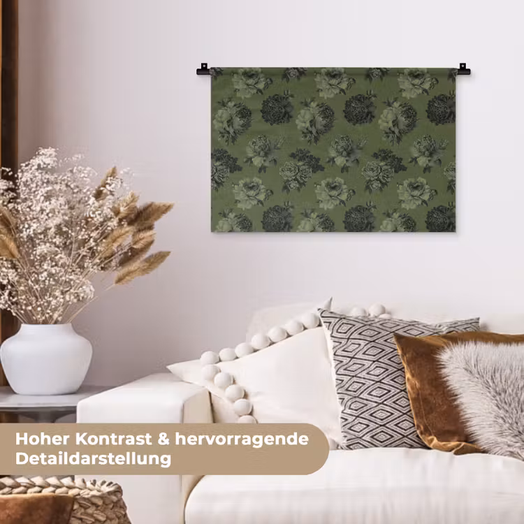 Klassiek - botanisch - olijfgroen - bloemen Wandkleed katoen klein 269 -tsfeer1_DE